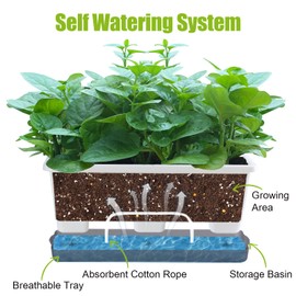 Oliz Window Box Planter 8 Pcs, 17 Inches Rectangle Flower Pots with Drainage Holes and Trays, Vegetable Planters for Windowsill Patio Garden Balcony Home Porch Yard Indoor Outdoor (White)