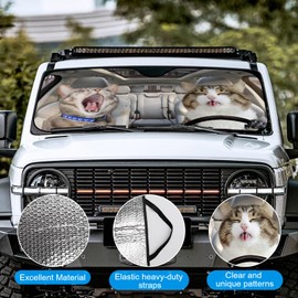 Foldable Automotive Windshield Sunshades | car Windshield Sun Shade | Accordion Sun Shade | Car Shades for Front Windows for Car Sedan Truck SUV Windshield Sun Shade 54" L x 27.6" W - Cats