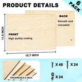 HYHOSHI 6 Pack Sublimation Wood Photo Blanks, 11.8" x 15.7" Unfinished Wood Hanging Board With Hooks for Home Decor, Heat Transfer DIY Design
