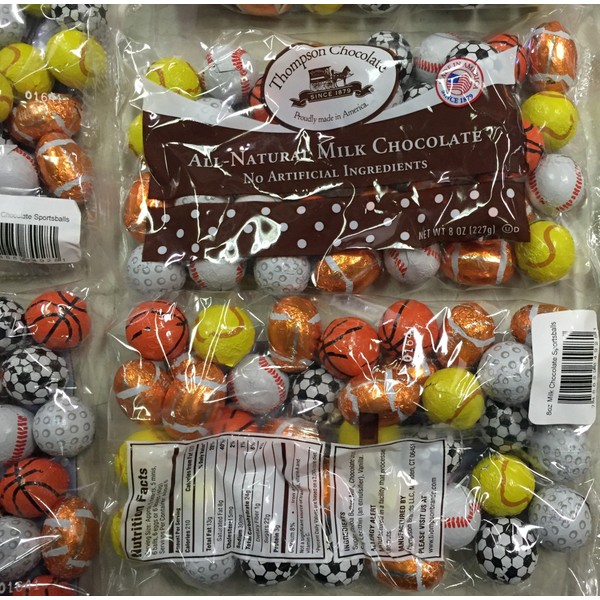 Assorted Premium Foiled Milk Chocolate Sport Balls - 8 oz Sealed Bag