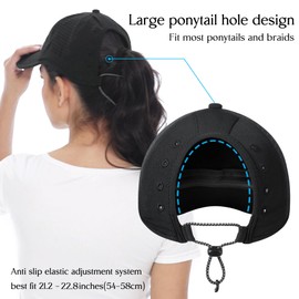 GADIEMKENSD Running Ponytail Hat for Women Quick Drying Baseball Cap Mesh Cooling High Messy Bun Ponycap Breathable Foldable Reflective Sports Hats for Workout Hiking Gym Golf Black