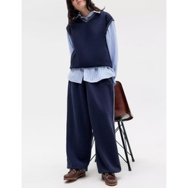 HeSaYep Women's Wide Leg Sweatpants Y2k Interior Drawstring Baggy Joggers Dancer Pants Streetwear with Pockets, Navy XS