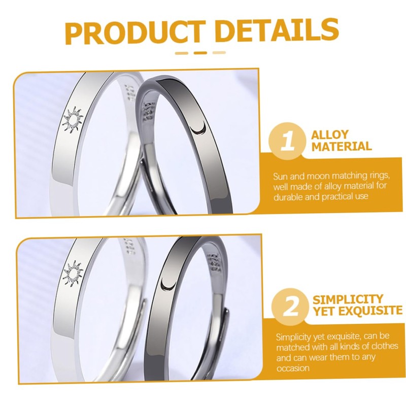 SAFIGLE 1 Pair Adjustable Sun and Moon Couple Rings for