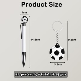 12 Pcs Soccer Ballpoint Pens with 12 Pcs Soccer Keychains,1.0mm football stationery Retractable Football Gel Ink Pens,Soccer Shaped Rollerball Pens,Retractable Football Pens for Student School Office