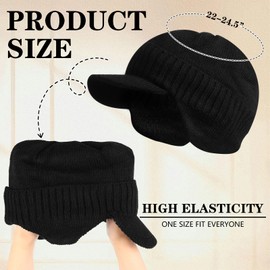 Skicuff 4 Pcs Winter Beanie Men Visor Hat with Earflaps Outdoor Knit Hat Thick Fleece Lined Ski Winter Hat for Men Women(Black)