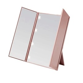 LED Makeup Mirror for Beauty Routines – Three-Sided Folding Vanity Mirror with Adjustable Stand for Home & Travel