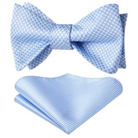 HISDERN Men's Adjustable Bow Ties with Pocket Square Set, Wedding Celebration, Bow, Self-Tying Bow Ties for Suit Tuxedo, Blue-5