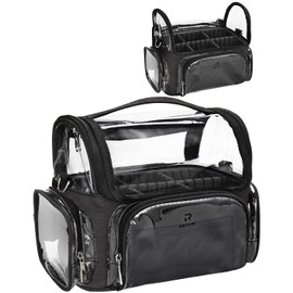 Relavel Makeup Brush Case, Large Makeup Brush Holder Professional Makeup Artist Travel Case Clear Waterproof Cosmetic Organizer Bag, Full Open Easy to Access, with Adjustable Strap and Dividers