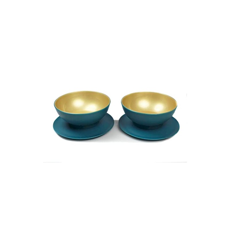 Tupperware Allegra Dessert Bowls (2) 275 ml Turquoise Green/Gold Dessert