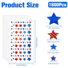 Patriotic Stickers, 1800PCS 4th of July Stickers, American Flag Stickers, Glitter Red White Blue Star Stickers, Independence Day Stickers Veteran Day Stickers for DIY Crafts Postcards Party Decoration