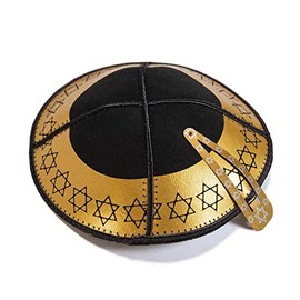 Adult Jewish Leather Black Gold Star Of David Kipa Kippah Yarmulke Head Cap Synagogue