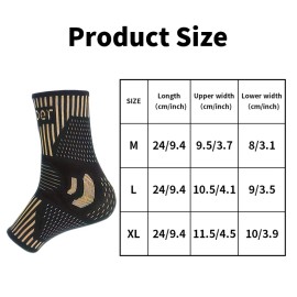 1 Pair Copper Ankle Support Sleeves Unisex Moisture Wicking with Arch Heel Stabilization Ideal for Basketball Tennis RunningSize: M