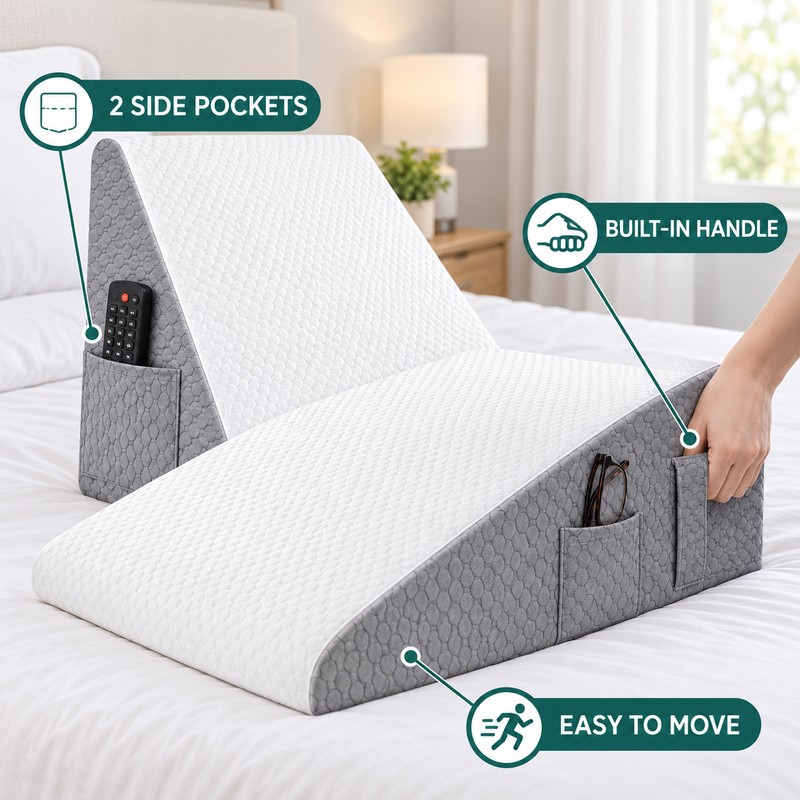 19.7 Inch Foam Wedge Pillow with Removable Washable Cover, Side