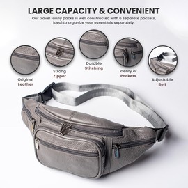 Genuine Leather Fanny Pack for Men Waist Hip Pouch Moon Belly Hip Purse for Women Travel Wallets (Grey J8703FP)