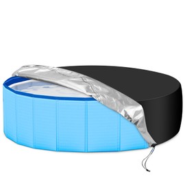 Dog Paddling Pool Cover, Foldable Portable Round Pet Pool Cover, Outdoor UV-Resistant Waterproof Dustproof Swimming Cover, Universal Bathroom Garden Patio for Dog Pet Bath (Black 160x30cm)