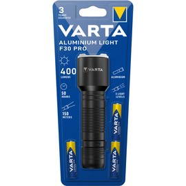 VARTA Taschenlampe LED inkl. 3x AAA Batterien, Aluminium Light F30 Pro Leuchte, Lampe mit drei Leuchtmodi, Taschenleuchte mit Aluminiumgehäuse, texturiertem Griff, stoßfest