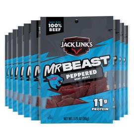 Jack Link’s x MrBeast Beef Jerky, Peppered Beef Jerky, As Seen on Beast Games, 11g Protein, Made with 100% Real Beef, Pantry-Ready Snacks, 10 Count
