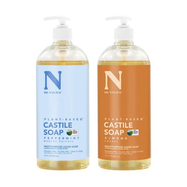 Dr. Natural Pure Castile Liquid Soap 2-pack (Peppermint & Almond, 64oz)