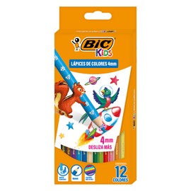 BIC Lápices de Colores Evolution Mina Gruesa 4mm Hechos de Madera Mayor Cremosidad Colores Intensos Cuerpo Redondo 12 Piezas