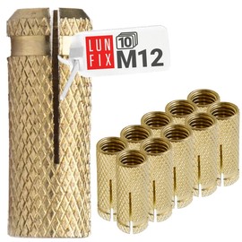 M12 Wall Anchor, Set of 10, Brass Dowels, 12 mm, Drop-in Anchor, Expansion Sleeve