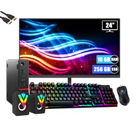 Lenovo ThinkCentre M900 Tiny Desktop Computer PC Set with New 24-inch FHD Monitor, Intel Core i5-6500, 16GB RAM, 256GB SSD, Speakers, Wi-Fi, Bluetooth, Keyboard & Mouse, Windows 10 Pro (Renewed)