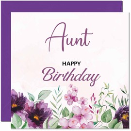 Aunt Birthday Card for Men women - Purple Floral Birthday Cards for Aunt