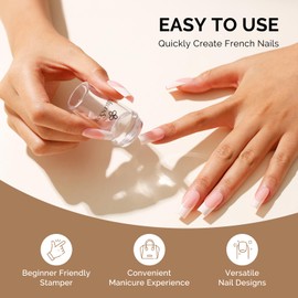 MelodySusie Nail Stamper Kit, Silicone French Tip Stamp Tool, 1PC Stamper with 1PC Scrapers, 2PCS Stamping Plates, 2PCS Replaceable Silicone Heads for French Manicure DIY Home Art Design Salon