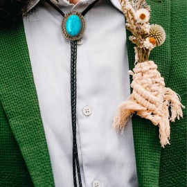 AZORA Western Cowboy Bolo Tie Men Leather Necktie Leather Cord Turquoise Stone Bolo Necklace for Men