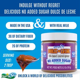 DairySky Dulce de Leche Sin Azucar Añadida - 5.3 oz | Gluten & Lactose Free, Milk Based Caramel Spread Caramel Dips and Spreads for Ice Cream, Desserts, Coffee, Pancakes & More