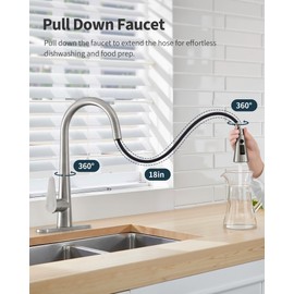 PUSU Brushed Nickel Kitchen Faucet with Pull Down Sprayer, Single Handle Nickel Kitchen Sink Faucet for RV Farmhouse Sink, Laundry, Bar Camper with Water Lines, Stainless Steel