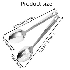 Gosknor 2pcs Cooking Spoon Sets, Stainless Steel Large Kitchen Spoons for Cooking with Comfortable Handle Solid Slotted Serving for Home, Restaurant