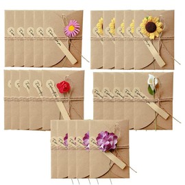MXDHOKY Pack of 25 Dried Flowers Greeting Cards, Retro Kraft Paper Blank Envelopes, Retro Kraft Paper Greeting Card, Blank Kraft Paper Card, for Christmas, Birthday, Mother's Day, Wedding
