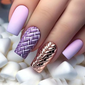 Press on Nails Square Medium Length Glossy Full Cover Acrylic Square Shape False Nails with Designs Artificial Short Coffin Fake Nails with Charms Glue Stick on Fingernails for Women Girls(W1558)