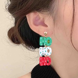 VNVNE Christmas HoHoHo Dangle Earrings, Cute Acrylic Stud Earrings Christmas Holiday Themed Jewelry Accessories for Women(HOHOHO,Red-green)