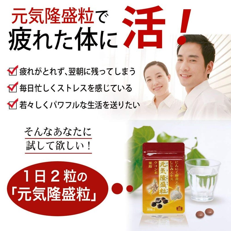 大日ヘルシーフーズ 元気隆盛粒 60粒入 1袋 にんにく卵黄 しじみ ウコン 亜鉛 配合 糖衣粒タイプ