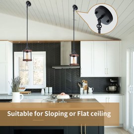 Ejerlya Ejerlya Farmhouse Pendant Light, Rustic Walnut Wood Metal Cage Hanging Light Fixtures with Glass, Adjustable for Flat and Slop Ceiling, Pendant Lighting for Kitchen Island Foyer Hallway,2-Pack