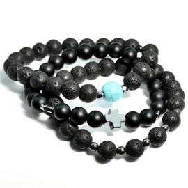 Bracelet for Men Cross Charm Bracelets Natural Stone Beaded Bracelets Black Stretch Bracelets Trendy Jewelry Gifts for Men