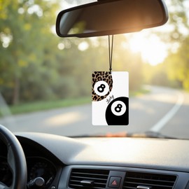 DEQSX Trendy Retro Leopard Lucky 8 Ball Car Air Freshener 4 Pcs, Girly Cheetah Print Dice Hanging Air Freshener for Cars Closet Drawer Books, Girly Car Accessories Mirror Decor for Women
