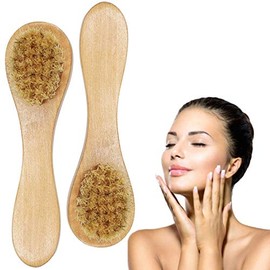 UNIVERSOENLÍNE.COM 2 Cepillos Faciales Exfoliantes Con Mango De Madera Hechos De Cerdas Naturales Para Masaje y Limpieza Profunda