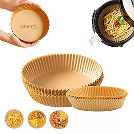100 Pieces Air Fryer Paper Air Fryer Baking Paper Non-Stick Disposable Air Fryer Containers Roaster (Size 16 x 4.5 cm, 16 x 4.5 cm)