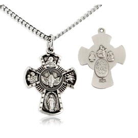 Heartland Store Women's Sterling Silver 4 Way Pendant with Large Center Dove + 18 Inch Sterling Silver Chain & Clasp| USA Made