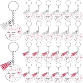 Ecally 24 Pcs Acrylic Dance Keychain Bulk She Believed She Could So She Did Keychain Dance Girl Pink Ballet Shoes Gift for Ballet Recital Gift Favors