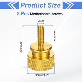 sourcing map 8Pcs M3x10 Aluminum Thumb Screws, 12x20mm(ODxH) Computer Case Thumb Screws for PC Side Panel Motherboard Mounting Screw, Golden