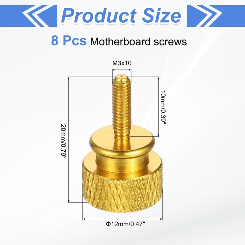 sourcing map 8Pcs M3x10 Aluminum Thumb Screws, 12x20mm(ODxH) Computer Case