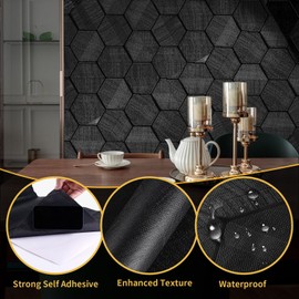 Self Adhesive Black Peel and Stick Wallpaper 15.7" X 78" 3D Hexagon Geometric Embossed Contact Paper Removable Easy Peel Off Wallpaper Textured Wall Paper for Cabinet Bedroom