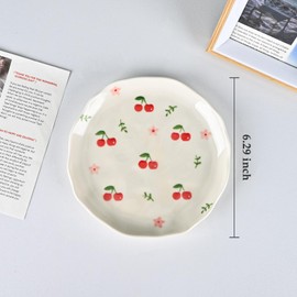 Koythin Ceramic Dessert Plates, Cute Fruits Dinner Plate, Creative Plates Design, Printed Flowers Dinnerware for Office and Home, Kitchen Plates for Desserts (Cherry Flower)