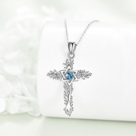 VENACOLY Jewish Star of David Necklace Sterling Silver Cross Star of David Pendant Necklace Judeo Christian Religious Jewellery for Women