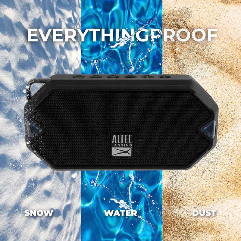 Altec Lansing Portable Black Bluetooth Speaker Waterproof with LED Lights