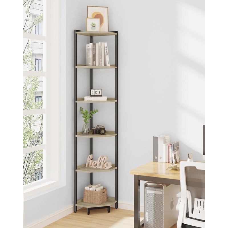Hzuaneri Corner Shelf Stand, Corner Bookshelf, Storage Standing Shelf Unit