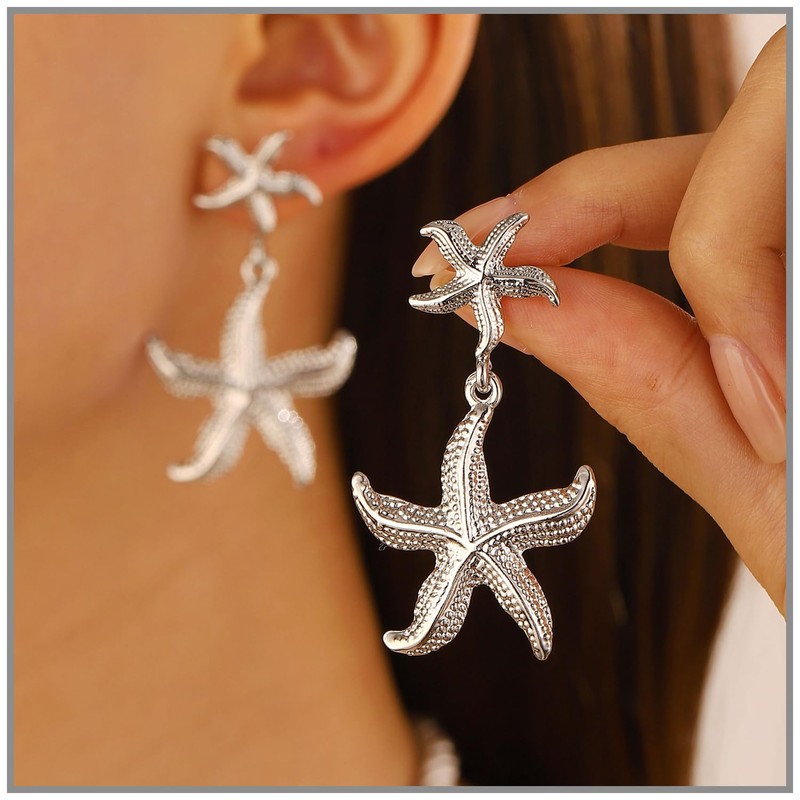 Gold Starfish Earrings Starfish Drop Dangle Earrings Sea Star Dangle